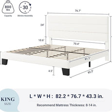 Allewie King Size Platform Bed Frame with Velvet Upholstered Headboard and Wooden Slats Support, Fully Upholstered Mattress Foundation/No Box Spring Needed/Easy Assembly, White