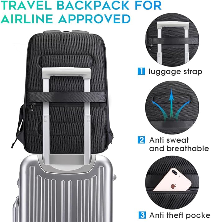 BANGE Business Smart Backpack Waterproof fit 15.6 Inch Laptop Backpack with USB Charging Port,Travel Durable Backpack (Light Blue(three Pocket), Medium)