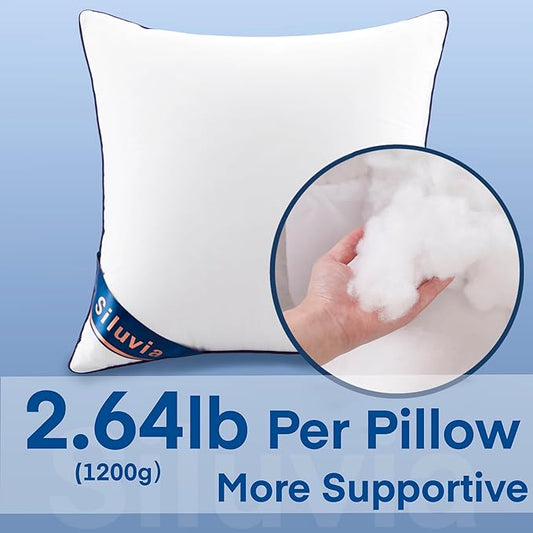 Siluvia 24x24 Pillow Inserts Set of 2 Square Throw 24 Euro Pillows with 100% Cotton Cover for Sofa, Couch, and Bed - White