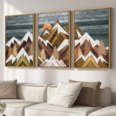 BINCUE Rustic Mountain Canvas Wall Picture Framed Wall Art for Office Living Room Bedroom 16x24 Inches Set of 3