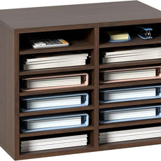 VEVOR Literature Organizers, 12 Compartments Office Mailbox with Adjustable Shelves, Wood Literature Sorter 20.4x12x16.1 inches for Office, Home, Classroom, Mailrooms Organization, EPA Certified Brown
