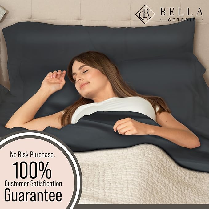 Bella Coterie 7 Piece Luxury Bamboo Viscose Split King Size Sheet Set | 2 Fitted Sheets for Adjustable Beds | 100% Organically Grown | Cooling for Hot Sleepers | 4 Pillowcases [Charcoal Grey] BC