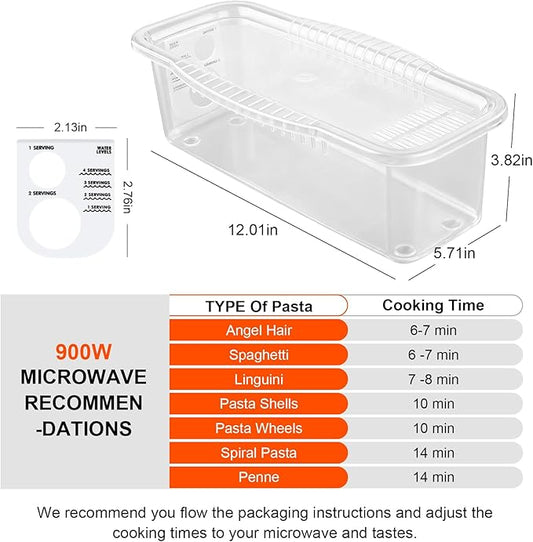 Microwave Pasta Pot with Strainer Lid & Measuring Cup Clip Quickly Cook 1-4 Servings-No Mess, Sticking or Waiting For Boil, Pasta Cooker in Microwave for Dorm Kitchen Office College Essential