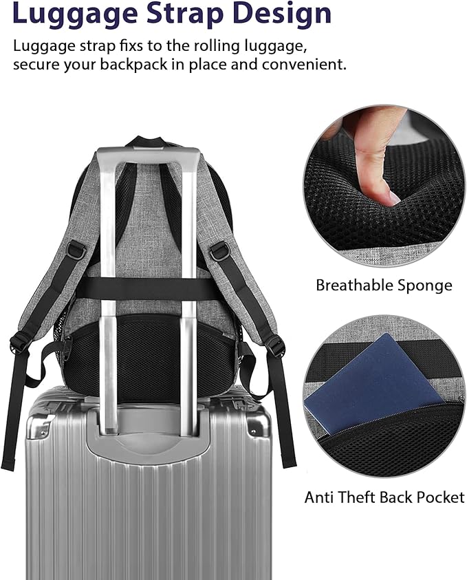 MATEIN Laptop Backpack 15.6 Inch, 20 L Personal Item Bag Airport Approved, Water Resistant Work Commute Computer Backpack with TSA Laptop Compartment, Gifts for Women Men, Grey