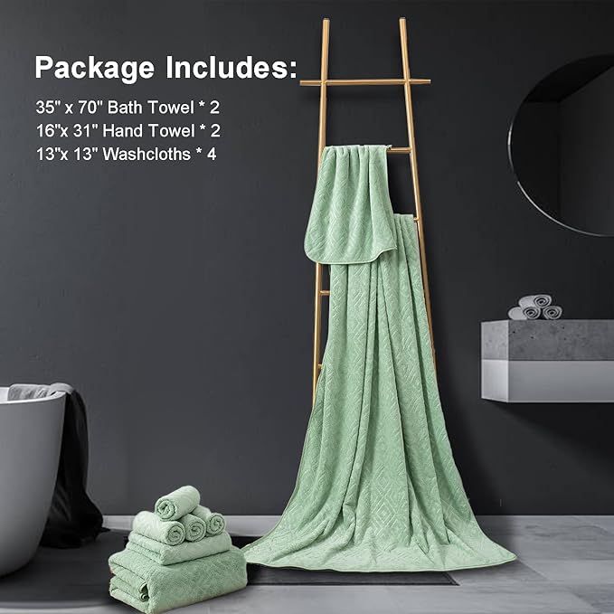 Ferdilan 8 Pack Bath Towels Set Light Green,2 Oversized Bath Towels(35"x70"), 2 Hand Towels,4 Washcloths Ultra Soft and Absorbent Chair Towels for Bathroom, Quick Dry Towel for Gym Hotel Camp Pool