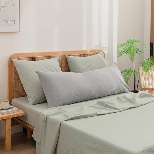 BESTOUCH 100% Washed Cotton Pillowcase for Hair and Skin Linen Feel Soft Comfortable Breathable 1 Pcs Pillow Case with Envelope Closure Solid Light Grey Body 20x54 Inches