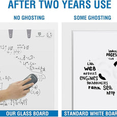 TSJ OFFICE Glass Dry-Erase Board - 48 x 32 Inches Brilliance White Magnetic Glass Whiteboard, Wall Mounted Large Frameless White Board for School, Home & Office