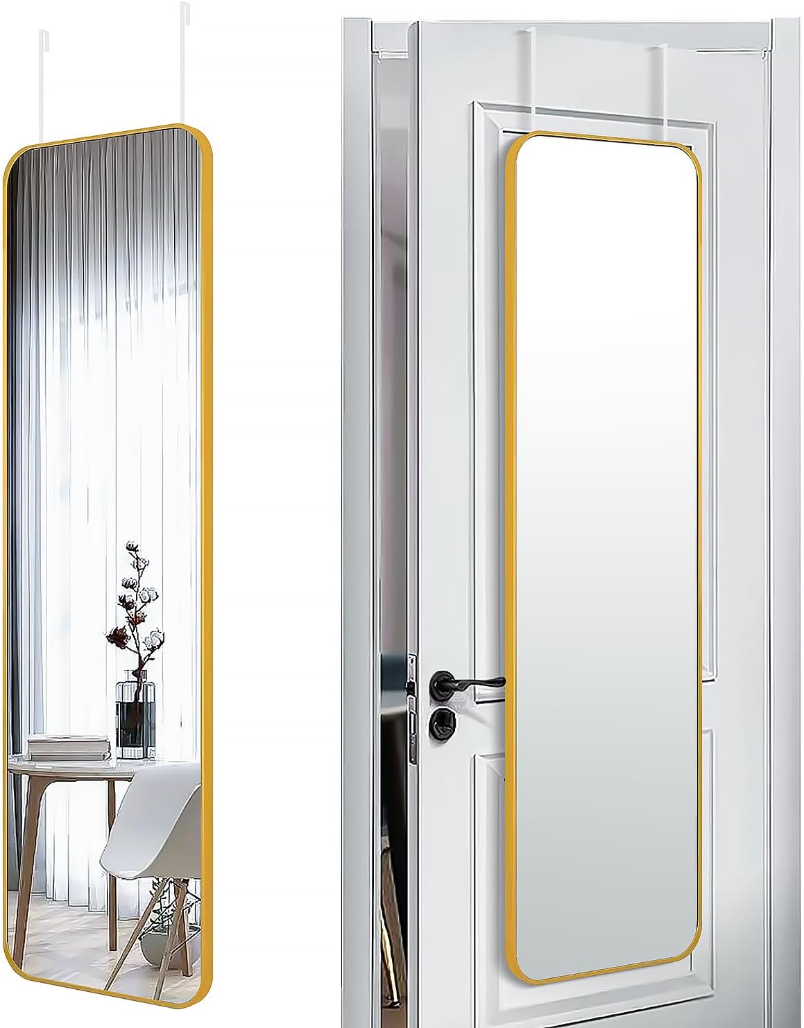 SCWF-GZ 47x14 Mirror Rectangle Full Body Length Door Hanging Wall Mounted Metal Aluminum Alloy Frame Dressing Make-up Mirrors for Entryway Bedroom Bathroom Living Room 47 14 inch Black