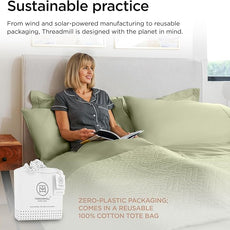 Threadmill 100% Cotton Sheets for Cal King Size Bed - 600 Thread Count Cal King Bed Sheets Set with 16” Deep Pocket - Sateen Weave 4-Piece Bedding Set with Cooling Effect, Sage Green