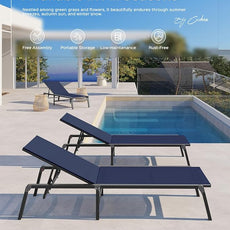 Aluminum Chaise Lounge Ourdoor - Foldable & Assemble Free Outdoor Lounge Chair with 5 Adjustable Backrest, Patio Lounge Chair for Outside Poolside Beach Pool, Navy Blue