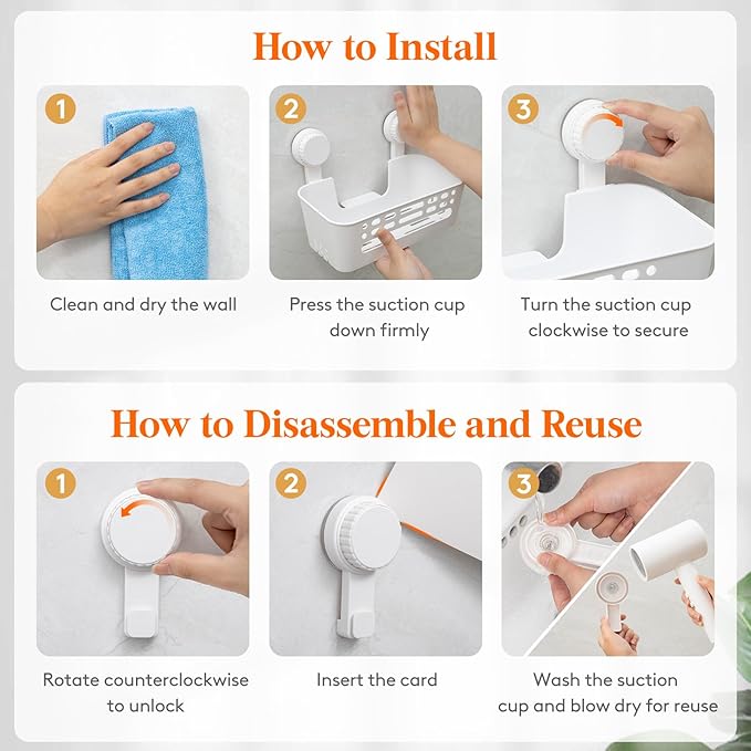 Lifewit Shower Caddy Suction Cup, 10.4inch Removable Shower Shelves for Inside Shower, NO-Drilling Bathroom Organizers and Storage Rack for Shampoo Strong Vacuum Suction, 2 Pack