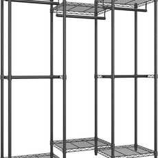 SONGMICS Heavy-Duty Clothes Rack, Garment Rack, Portable Closet, 56.9-Inch Wide Clothing Rack, with Adjustable Mesh Shelves and Hanging Rails, Ink Black ULGR432B01