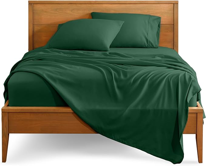 Bare Home Twin Sheet Set - 1800 Ultra-Soft Microfiber Twin Bed Sheets - Double Brushed - Deep Pockets - Easy Fit - Extra Soft - 3 Piece Set - Bedding Sheets & Pillowcases (Twin, Forest Green) BareHome