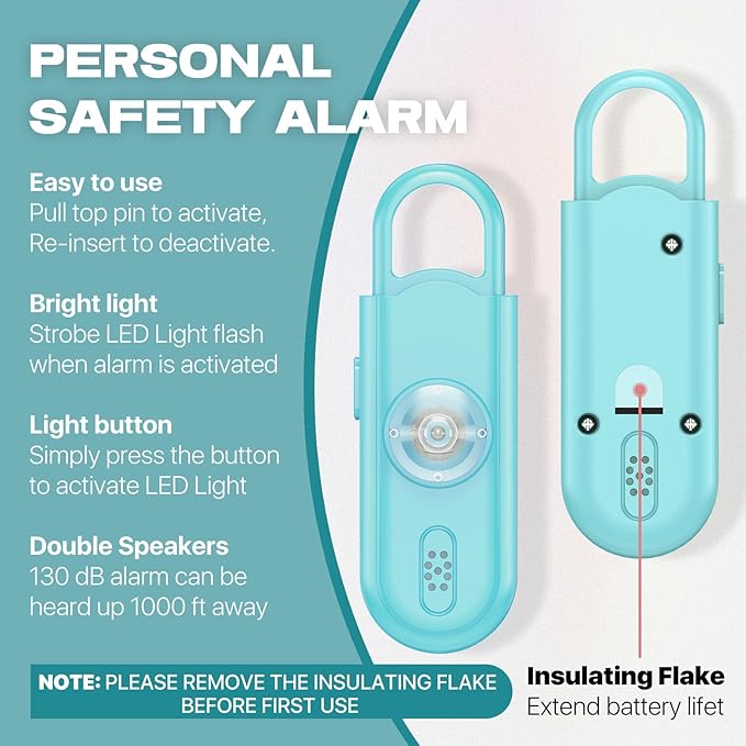 Personal Safety Alarm for Women Girls, 130dB Loud Siren + LED Light, Stylish Keychain, Easy-Pull Emergency Self-Defense for Night Safety, Running, Travel, College Students & Stocking Stuffer Gifts