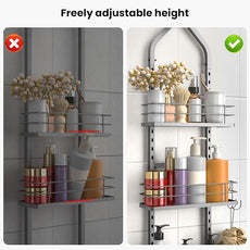 Shower Caddy Hanging (Silver), Adjustable Anti-Swing-Over The Shower Head Caddy, 3 Tier Height Bathroom Storage Organizer Bathroom Shelves Basket Rack Shower Caddies (3Tier)