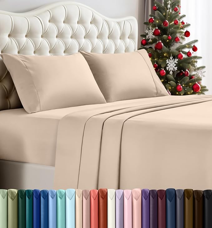 Utopia Bedding King Sheet Set – 4 Piece Bed Sheets for King Size Bed, Soft and Breathable Microfiber, Includes 1 Fitted Sheet, 1 Flat Sheet and 2 Pillowcases (Beige)