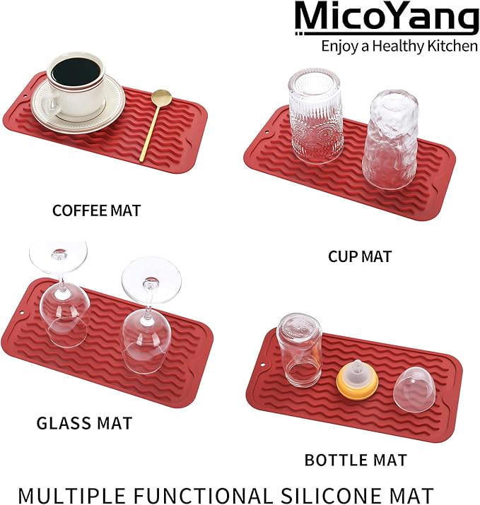Silicone Dish Drying Mat for Multiple Usage,Easy clean,Eco-friendly,Heat-resistant Silicone Mat for Kitchen Counter or Sink,Refrigerator or Drawer Liner Red S 12 inches x 6 inches