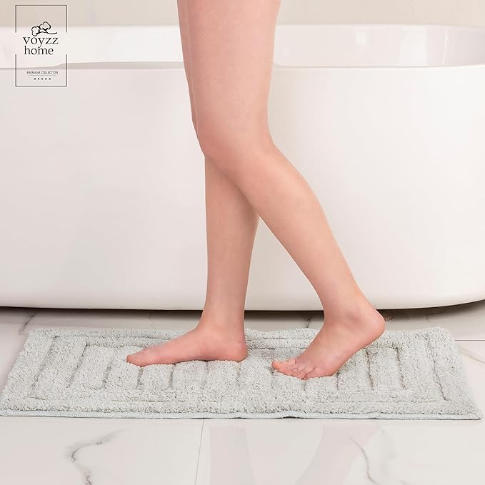 voyzz home Luxurious 100% Cotton Bathroom Rug Mat - Featuring Ultra-Soft Plushness, Non-Slip Design, Thickness, and Washability. Enhancing Home Decor, Bath Mat Measuring 20"x32" Striped Grey.…