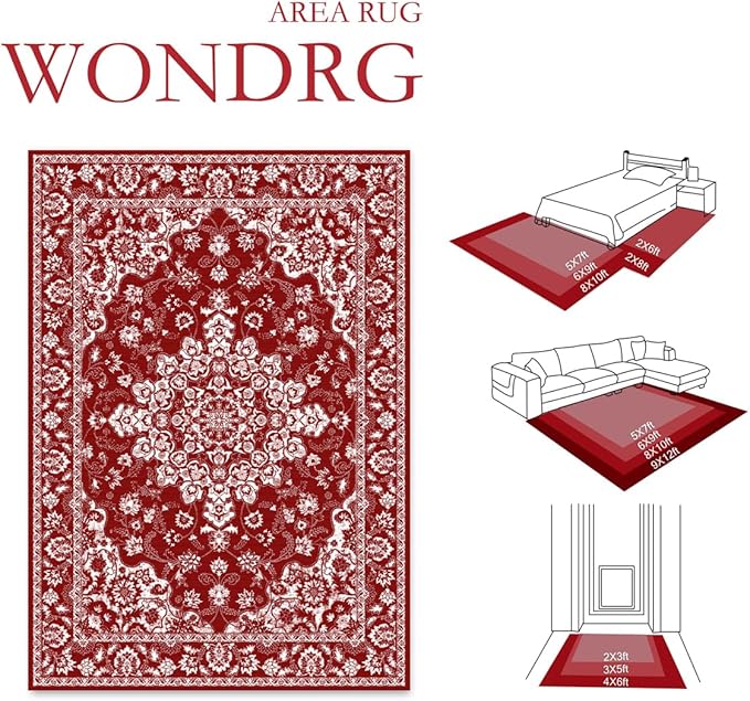 Christmas 4x6 Area Rug Red Xmas Floral Entryway Mat Washable Non Slip Soft Low Pile Lightweight Neutral Carpet for Entrance Dining Room Living Room Bathroom