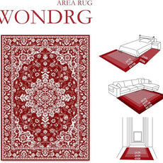 Christmas 6x9 Area Rug Red Xmas Floral Living Room Rug Washable Non Slip Soft Low Pile Lightweight Neutral Carpet for Kitchen Bedroom Dining Room Bathroom