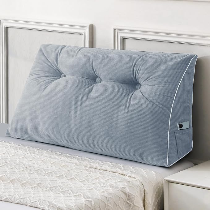 Sasttie Headboard Pillow Twin/Twin XL, Wedge Pillow Headboard for Dorm, Triangular Daybed Backrest Cushion for Sitting or Reading in Bed, with Removable Washable Cover, Greyish Blue