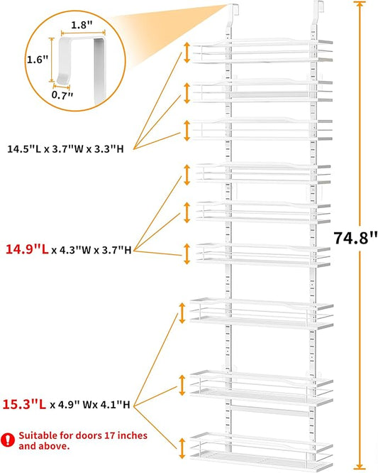 Moforoco White 9-Tier Over The Door Pantry Organizer, Pantry Organization And Storage, Metal Hanging Spice Rack Shelves Door, Home & Kitchen Essentials, Laundry Room Bathroom Organization