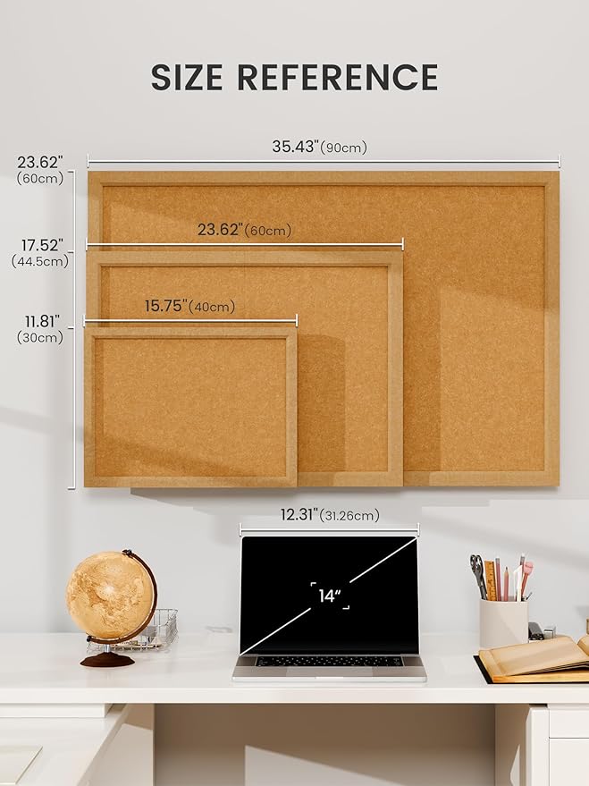 Felt Cork Board Alternative, Felt Bulletin Board 16" x 12" Mustard Yellow Frame with 8 Adhesive Tabs, Pin Board for Home Office, Classroom, Entryway, Kitchen Wall Decor—Sunset Yellow