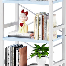 Homeiju Bookshelf, 3 Tier Industrial Bookcase, Metal Small Bookcase, Rustic Etagere Book Shelf Storage Organizer for Living Room, Bedroom, and Home Office(Blue) Patent Pending D29873033