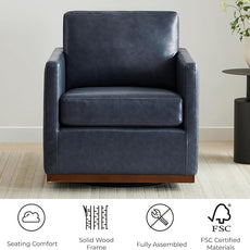 CHITA Swivel Accent Chair, Faux Leather FSC Certified Mid Century Modern Arm Chair for Living Room and Bedroom, Fully Assembled, Navy Blue