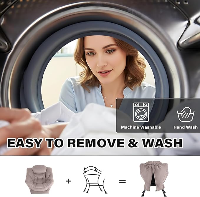 Tiita Lazy Chair with Ottoman, Modern Large Accent Lounge Armchair, Comfy Leisure Sofa Reading Chair with Footrest for Bedroom, Living Room, Dorm Rooms, Garden and Courtyard, Khaki