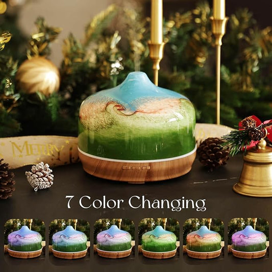 Porseme 500ml Glass Essential Oil Diffuser Aromatherapy Ultrasonic Cool Mist Humidifier 15-21 Running Hours Waterless Auto-Off Air Diffusers for Sleeping Yoga Office Working Spa and Rest (Blue Grass)