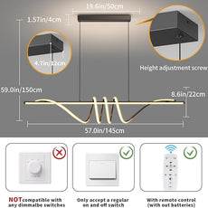 Modern Ceiling Chandelier, 57in Pendant Lights Dimmable with Remote Control 3000k-6000K Adjustable Color Temperature, Aluminum Island Lighting Lamp Fixture for Kitchen, Dining Room