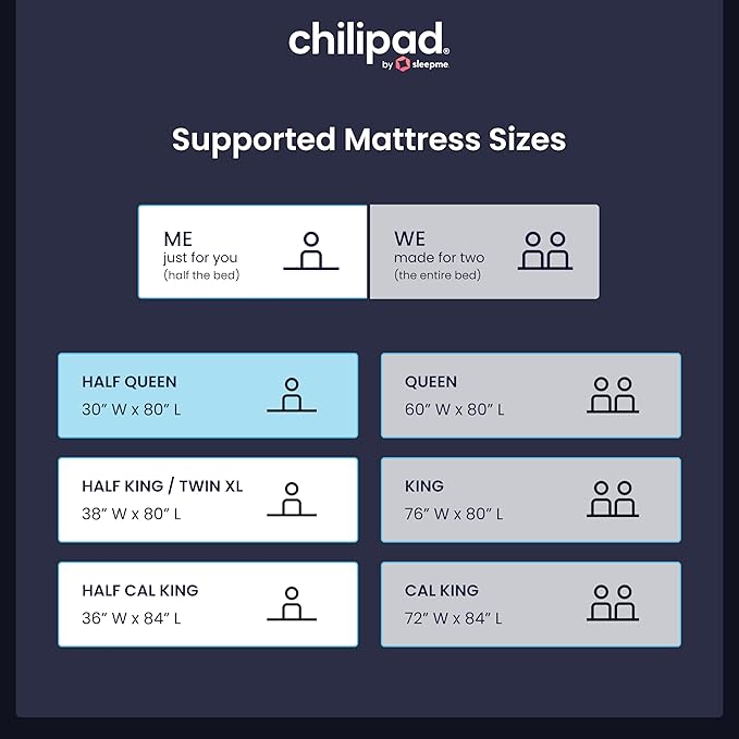 Chilipad Cube Bed Cooling System - Cooling & Heating Mattress Topper, Set Individual Bed Temperature, Cool Sleep Enhancement, Temp Range of 60-115°F, ME Half Queen Bedsize (30"W x 80"L), Model: CP500