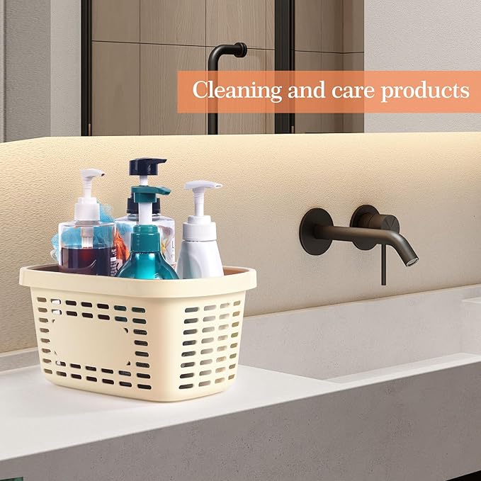 Plastic Shower Caddy Portable,Tote Storage Organizer Basket Bin with Handle for Bathroom,Dorm,College,Camp,Travel,1 Pack,Cream