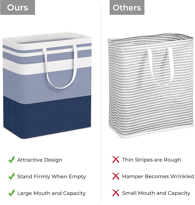 HomeHacks 2-Pack Large Laundry Basket, Waterproof, Freestanding Laundry Hamper, Collapsible Tall Clothes Hamper with Extended Handles for Clothes Toys in the Dorm and Family (Blue, 100L)