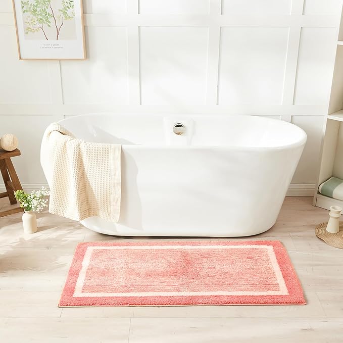 CozeCube Bath mats for Bathroom Non Slip, Fluffy Absorbent Microfiber Bath mat Washable, Aesthetic Bathroom Rugs, Long Blossom Pink Bath mat, Blossom Pink, 47" x 24"