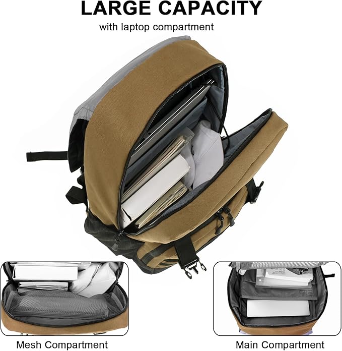 WOLT Laptop Backpack with USB Charging Port Fits Up to 17 Inch Laptop, College Backpack for Men Women, Computer Business Bookbag, Brown