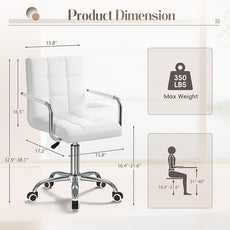 Furmax Mid-Back Office Task Chair Ribbed PU Leather Executive Chair Modern Adjustable Home Desk Retro Comfortable Work Chair 360 Degree Swivel with Arms (White)