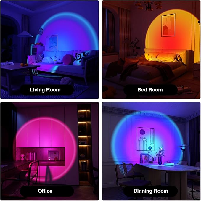 Sunset Lamp Projection Led Lights with APP, 16 Colors Night Light 360° Rotation Rainbow Lights 4 Modes Setting for Photography/Selfie/Party/Home/Living Room/Bedroom Decor, Gifts for Women.