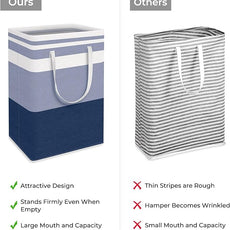 HomeHacks 2-Pack Large Laundry Basket, Waterproof, Freestanding Laundry Hamper, Collapsible Tall Clothes Hamper with Extended Handles for Clothes Toys in the Dorm and Family (Blue, 75L)