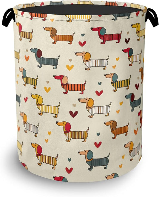 Cute Dachshund Dog Laundry Basket,Foldable with Handles Tote Bag Oxford Cloth for Bathroom Bedroom Dirty Clothes Storage Bucket 16" x 20.8"