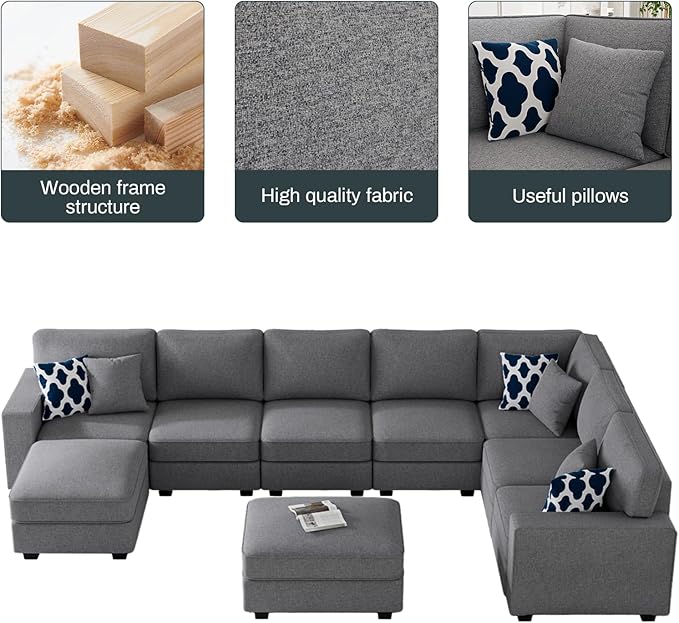 Legend Vansen Modular Sectional Sofa U Shaped Couch with Ottoman Modern Reversible Corner Sectional Couch for Living Room (Dark Grey, U Shaped Sofa-5)