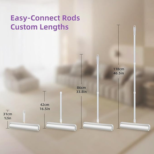 14.17" Extra-Wide Lint Roller Kit with 2 Refills & Dust Cover | Reusable Pet Hair Remover for Furniture, Car, Clothes | Extendable Handle (100 Sheets/Roll) (2)