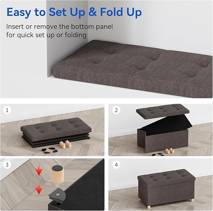 BRIAN & DANY 30 Inches Folding Storage Ottoman Bench, Ottoman with Storage Bench for Bedroom, Living Room, Entryway, Foot Rest with Legs, Brown