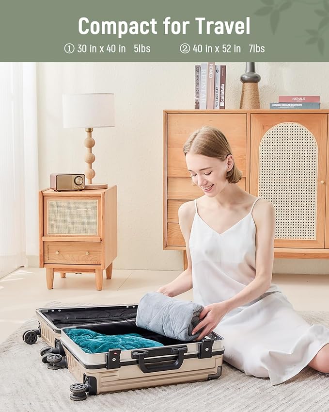 Weighted Lap Blanket 7 lbs for Adults, Luxury Soft Small Weighted Blanket, Compact Portable Weighted Lap Pad for Relaxation, Sleeping, Travel, All-Season Use, Light Grey, 40" x 52"