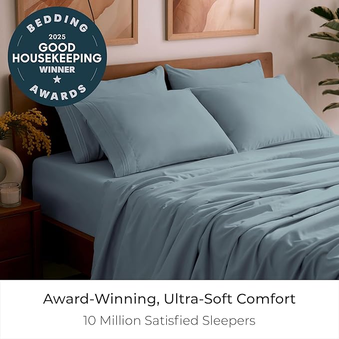 Mellanni California King Sheet Set - 6-Piece Iconic Collection Bedding, (Including 4 Pillowcases), 16-Inch Deep Pocket, Easy Care, Extra Soft, Cooling Sheets, Brushed Microfiber - Spa Blue