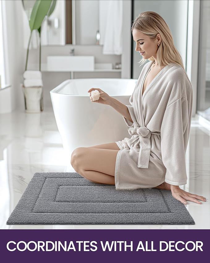 DEXI Bathroom Rug 32x20, Non Slip Washable Bath Mat for Shower Floor, Absorbent Soft Bathmat with Rubber Backing, Quick Dry Microfiber Carpet, Grey