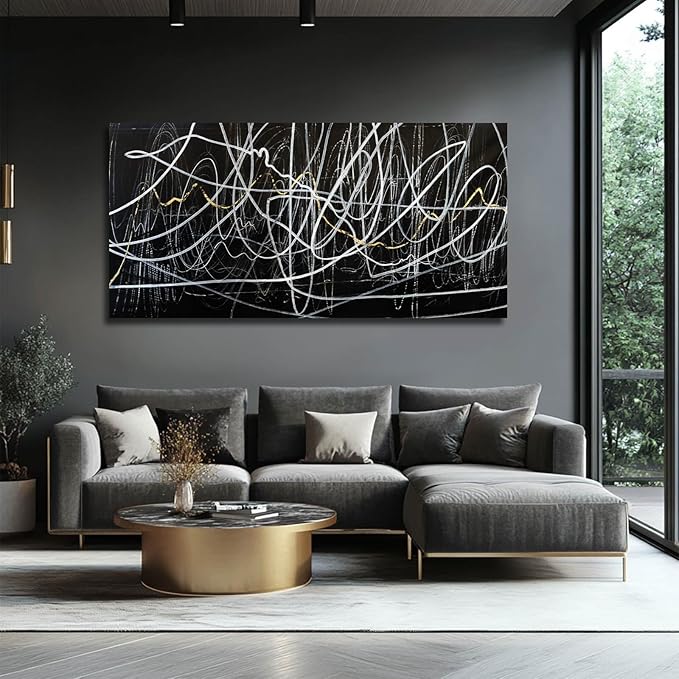 CHUDANHAO Black And White Wall Art Large Wall Decor Abstract Pictures Office Artwork Minimalist Wall Decorations Graffiti Art for Walls 29"x58"