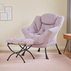 Tiita Lazy Chair with Ottoman, Modern Large Accent Lounge Armchair, Comfy Leisure Sofa Reading Chair with Footrest for Bedroom, Living Room, Dorm Rooms, Garden and Courtyard, Velvet Light Purple