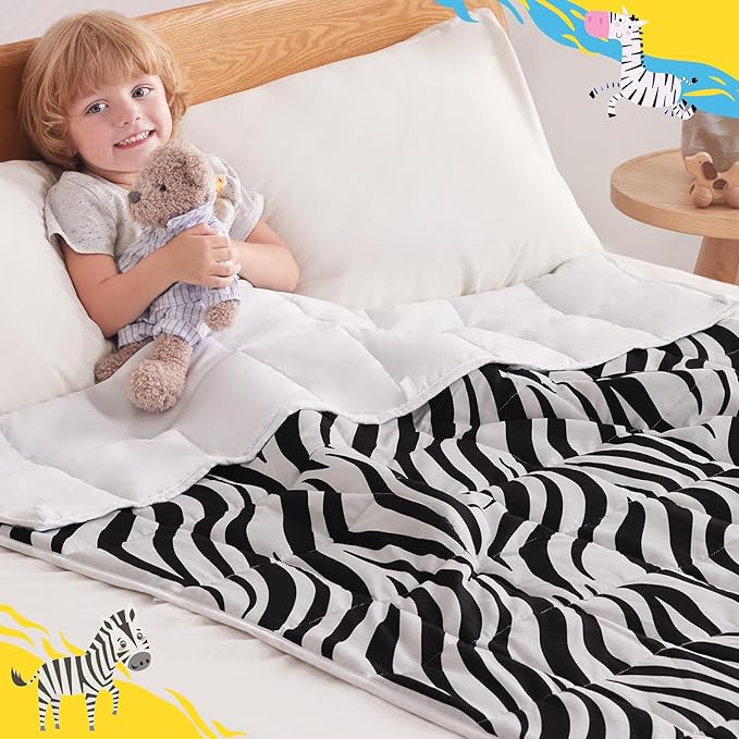 anfie Weighted Blanket Kids(36"x48" 3lbs) Weighted Blanket Cooling Blanket for Sleeping,Throw Size Breathable Blanket with Premium Glass Bead(White Zebra)
